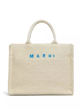 Маленькая сумка-тоут из рафии Marni, нейтральный цвет