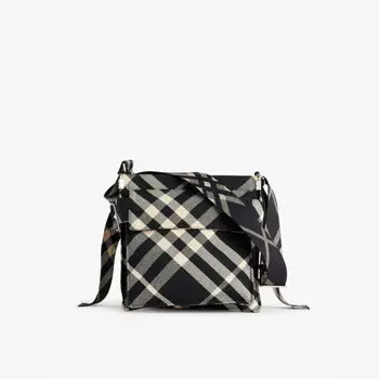 Маленькая сумка-тоут из твила с принтом в клетку Burberry, черный