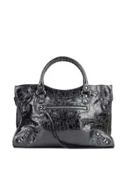 Маленькая сумка-тоут Le City с эффектом металлик BALENCIAGA, серый