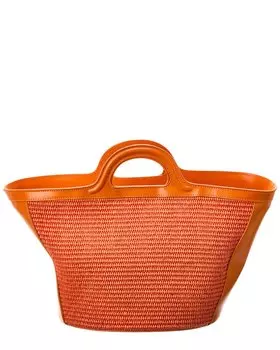 Маленькая сумка-тоут Marni Tropicalia из рафии и кожи, оранжевый