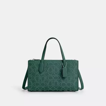 Маленькая сумка-тоут Nina с фирменными заклепками COACH, цвет silver/emerald green