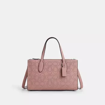 Маленькая сумка-тоут Nina с фирменными заклепками COACH, цвет silver/pink petal