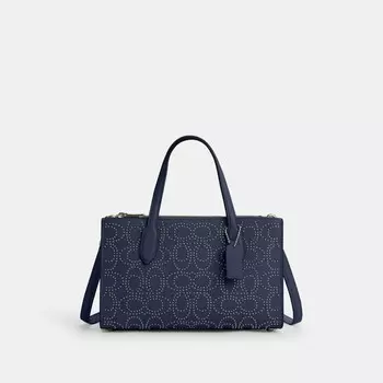 Маленькая сумка-тоут Nina с фирменными заклепками COACH, цвет black antique nickel/true navy