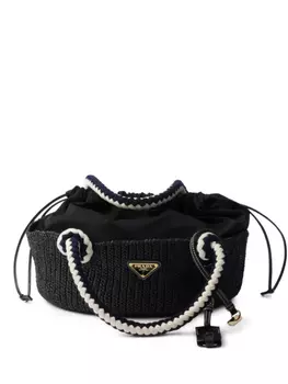 Маленькая сумка-тоут Prada, связанная крючком, черный