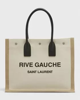Маленькая сумка-тоут Rive Gauche из парусины Saint Laurent, цвет Gray/White