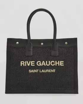 Маленькая сумка-тоут Rive Gauche из рафии Saint Laurent, цвет Black/White
