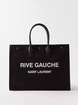 Маленькая сумка-тоут rive gauche из холщовой ткани Saint Laurent, черный
