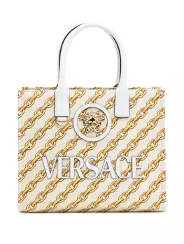 Маленькая сумка-тоут с цепочкой и полосками Versace, белый