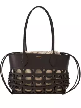 Маленькая сумка-тоут с декором Gancini Ferragamo, коричневый