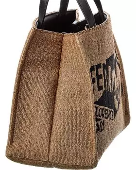 Маленькая сумка-тоут с кожаной отделкой Ferragamo с логотипом Salvatore Ferragamo, коричневый