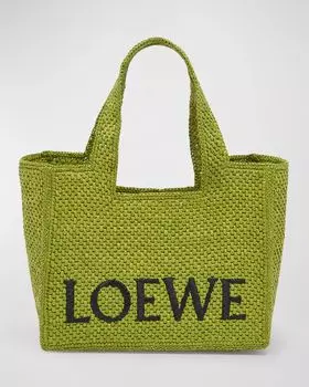 Маленькая сумка-тоут-тоут с логотипом Ibiza из коллаборации с Paula’s из рафии Loewe, цвет Black