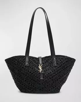 Маленькая сумка-тоут-тоут YSL Panier из рафии Saint Laurent, цвет Black