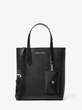 Маленькая сумка-тоут Vincent из сафьяновой кожи с чехлом для карт Michael Kors, черный