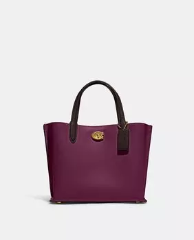 Маленькая сумка-тоут Willow бордового цвета из яловой кожи Coach, бордо