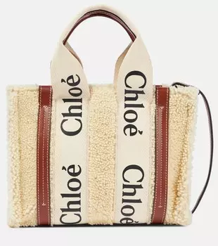 Маленькая сумка-тоут Woody из овечьей шерсти и кожи Chlo, нейтральный
