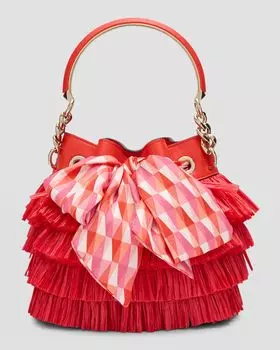 Маленькая сумка-ведро Bon Bon с бахромой Jimmy Choo, цвет Paprika Pink