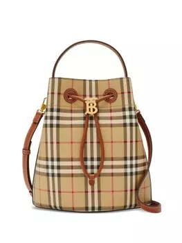 Маленькая сумка-ведро Burberry из кожи, нейтральный цвет