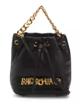 Маленькая сумка-ведро из кожи наппа Made In Italy на шнурке Moschino, черный