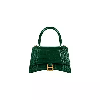 Маленькая сумочка в форме песочных часов с тиснением под крокодила BALENCIAGA, зеленый