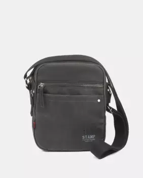 Маленькая темно-серая сумка через плечо из вощеного хлопка с передним карманом Stamp, темно-серый