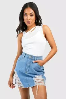 Маленькая текстурированная полупрозрачная майка 2 в 1 топ Boohoo, белый