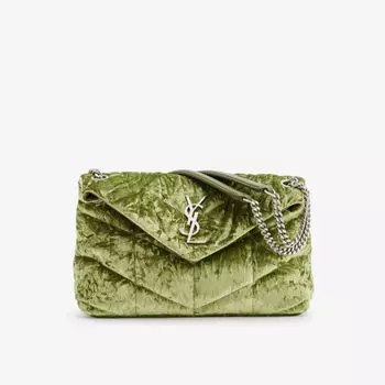 Маленькая тканая сумка на плечо из пуховика Saint Laurent, цвет avocado
