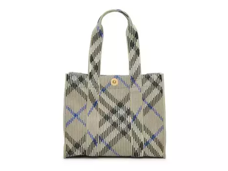 Маленькая вязаная клетчатая сумка-тоут Burberry, Light Grey Plaid Print