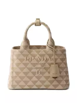 Маленькая вышитая сумка-тоут Prada, нейтральный