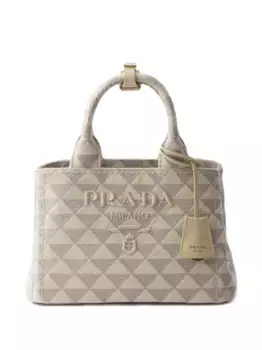 Маленькая вышитая сумка-тоут Prada, нейтральный