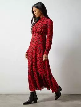 Маленькая зебра печати с завязками на спине платье миди Ro&Zo, красный