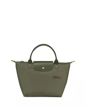 Маленькая зеленая сумка-тоут Le Pliage из переработанного нейлона с ручкой сверху Longchamp, цвет Green