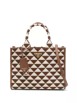 Маленькая жаккардовая сумка-тоут Symbole Prada, коричневый