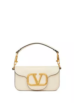 Маленькая женская кожаная сумка через плечо loca с кремовым логотипом Valentino Garavani