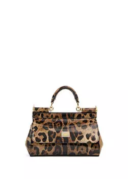 Маленькая женская кожаная сумка на плечо с леопардовым принтом sicily Dolce&Gabbana