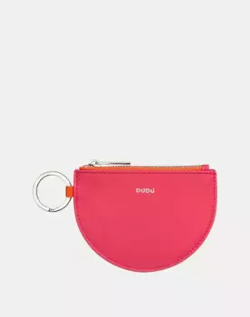 Маленькая женская кожаная сумочка с брелоком и молнией Dudu, коралловый