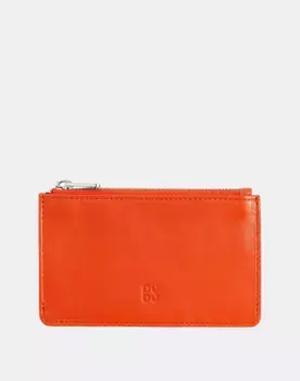 Маленькая женская кожаная визитница на молнии Dudu, оранжевый