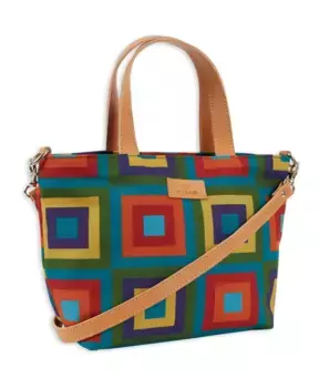 Маленькая женская легкая сумка шоппер синего цвета с концентрическим квадратным узором. Gallo, мультиколор