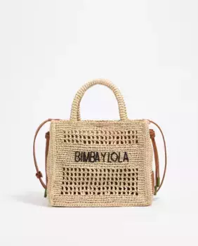 Маленькая женская сумка-шоппер из рафии Bimba y Lola, натуральный