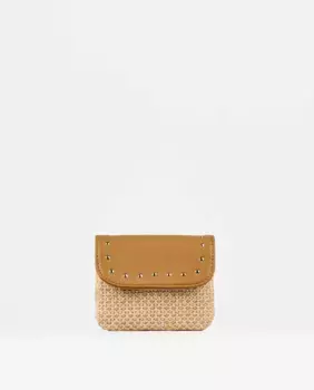 Маленькая женская сумочка из рафии коричневого цвета с заклепками PACOMARTINEZ, натуральный