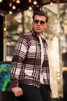 Маленькая зимняя флисовая рубашка в клетку XC U16707B Stilkombin, коричневый