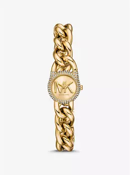 Маленькие часы с цепочкой золотистого оттенка с паве Michael Kors, золотой