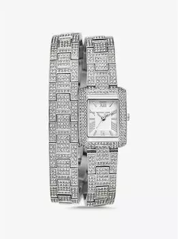 Маленькие часы с двойной оберткой из серебристого наждачного камня Michael Kors, серебряный