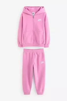 Маленькие дети продевают молнию через спортивный костюм Nike, розовый