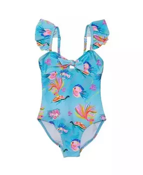 Маленькие девочки Kaleido Рыбка Экологичный оборчатый купальник Snapper Rock, синий