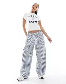 Маленькие, преувеличенно широкие брюки в полоску цвета экрю ASOS DESIGN