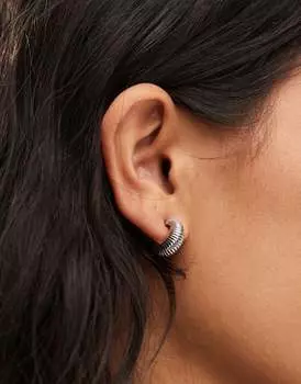 Маленькие скрученные серебряные серьги-кольца DesignB London