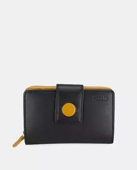 Маленький черный кожаный кошелек с пуговицей горчичного цвета Yancci, черный