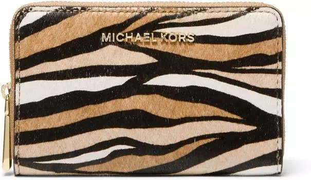 Маленький футляр для визиток Jet Set на молнии MICHAEL Michael Kors, цвет Camel Multi