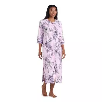 Маленький халат из трикотажного полотна с длинной молнией Miss Elaine Essentials, цвет pink print