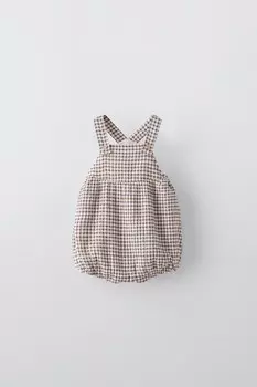 Маленький клетчатый комбинезон ZARA, экрю